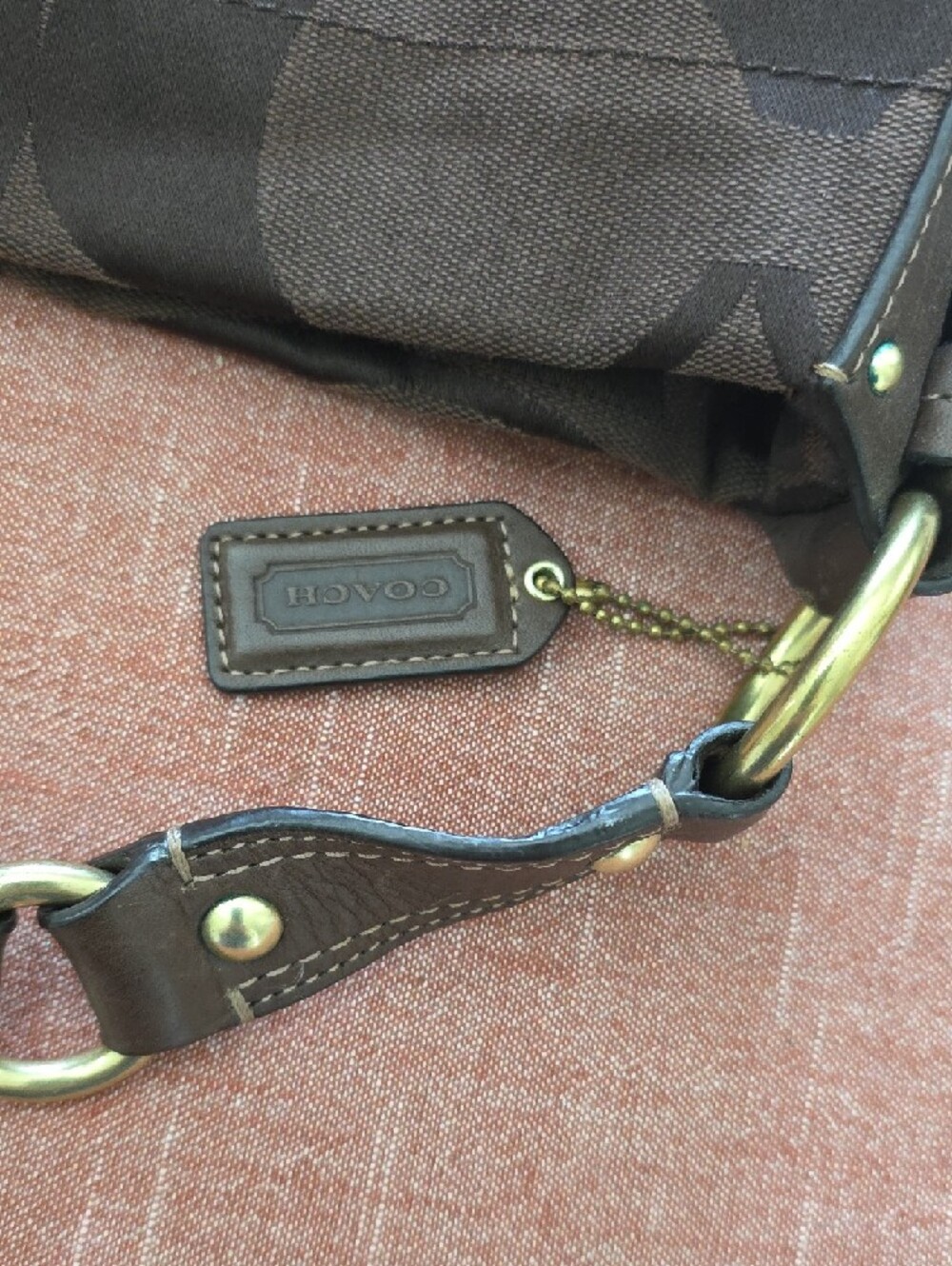 Coach Brown Signature Canvas Shoulder Bag with Gold-Tone Hardware - Picture 10 of 14